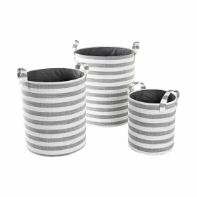Basket set DKD Home Decor White Grey Stripes 35 x 35 x 40 cm 3 Pieces (3 Units)