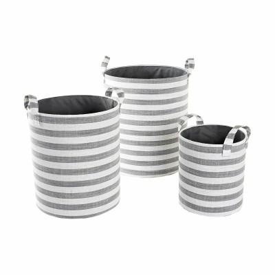 Basket set DKD Home Decor White Grey Stripes 35 x 35 x 40 cm 3 Pieces (3 Units)