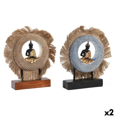 Decorative Figure DKD Home Decor 19 x 6 x 25 cm Beige Blue Buddha Oriental (2 Units)