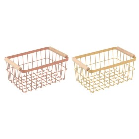 Multi-purpose basket DKD Home Decor Metal Terracotta Yellow Pinewood (30,5 x 20 x 14,5 cm) (2 Units)