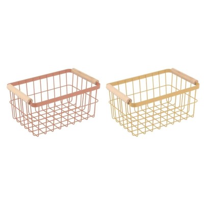 Multi-purpose basket DKD Home Decor Metal Terracotta Yellow Pinewood (30,5 x 20 x 14,5 cm) (2 Units)