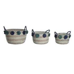 Basket set DKD Home Decor polypropylene Pompoms 46 x 44 x 34 cm