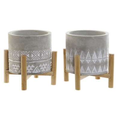 Candle DKD Home Decor Grey Wood Brown Cement Aluminium Wax (10 x 10 x 12 cm) (2 Units)