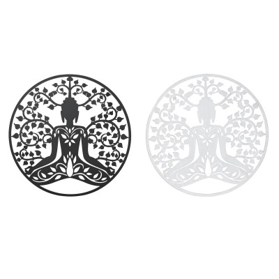 Wall Decoration DKD Home Decor 100 x 1 x 100 cm Black Buddha White Oriental (2 Units)