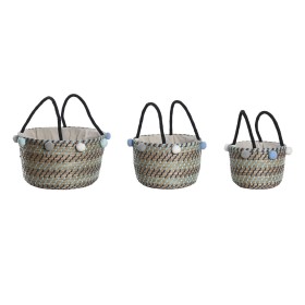 Basket set DKD Home Decor Pompoms 43 x 43 x 43 cm