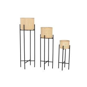 Set de pots de fleurs Home ESPRIT Noir Naturel Métal Bambou 31 x 31 x 103 cm (3 Pièces)