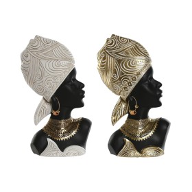 Decorative Figure Home ESPRIT White Black Golden African Woman 22 x 11 x 37 cm (2 Units)