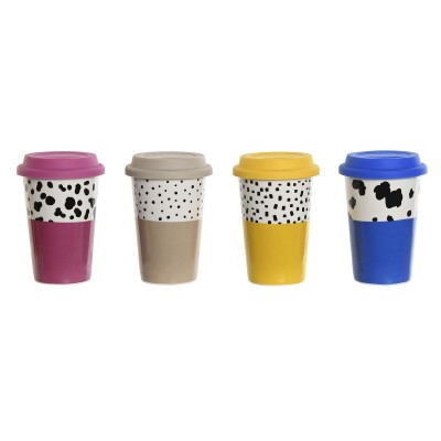 Tasse avec Couvercle DKD Home Decor Multicouleur animaux Urbaine 400 ml (4 Unités)