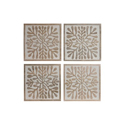 Décoration murale Home ESPRIT Blanc Naturel Floral 60 x 2,5 x 60 cm (4 Pièces)