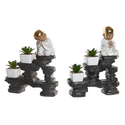 Figurine Décorative DKD Home Decor Noir Doré Blanc Résine Moine Oriental (21 x 7,5 x 25 cm) (2 Unités)