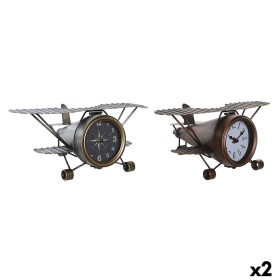 Horloge de table DKD Home Decor Doré Argenté Avion (2 Unités)