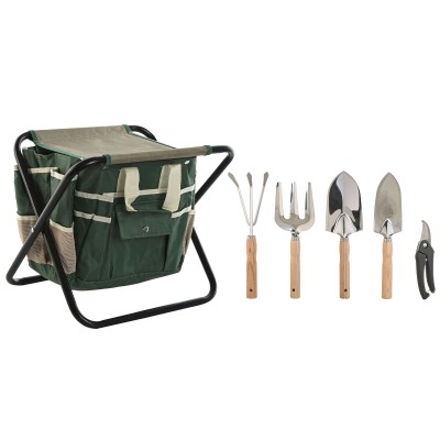 Kit d'outils de jardin Home ESPRIT Noir Vert Argenté Naturel Polyester Aluminium 7 Pièces