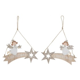 Hanging decoration DKD Home Decor White Golden Wood 22,5 x 0,5 x 15 cm (2 Units)