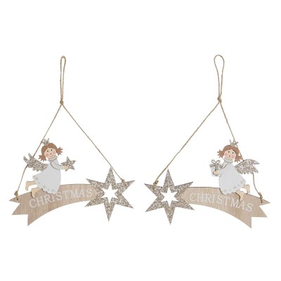 Hanging decoration DKD Home Decor White Golden Wood 22,5 x 0,5 x 15 cm (2 Units)