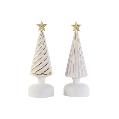 Décorations de Noël DKD Home Decor Blanc Doré 9 x 9 x 25 cm (2 Unités)