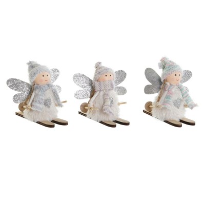 Christmas bauble DKD Home Decor White Grey Fairy 12 x 8 x 10 cm (3 Units)