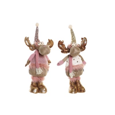 Christmas bauble DKD Home Decor White Pink Golden Reindeer 20 x 19 x 50 cm (2 Units)
