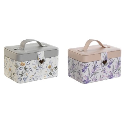 Boîte à bijoux DKD Home Decor Blanc Gris Lila Rose clair Polyuréthane Miroir 17 x 12 x 10 cm (2 Unités)