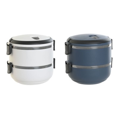 Boîte à lunch DKD Home Decor Bleu Blanc Gris foncé Acier inoxydable polypropylène 1,5 L (2 Unités)