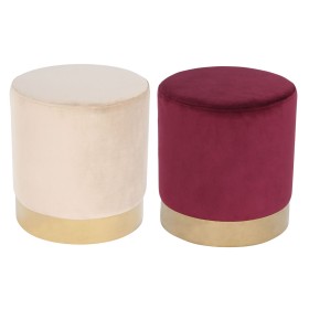 Repose-pied DKD Home Decor Beige Bordeaux Velours 40 x 40 x 42 cm (2 Unités)