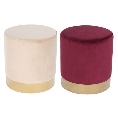 Footrest DKD Home Decor Beige Burgundy Velvet 40 x 40 x 42 cm (2 Units)