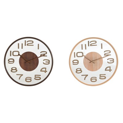 Wall Clock Home ESPRIT Brown Natural PVC Wood 30 x 4,7 x 30 cm (2 Units)