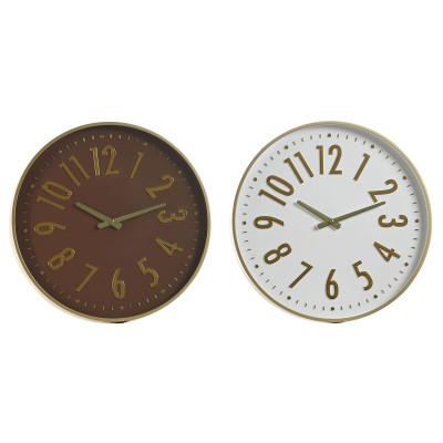 Horloge Murale Home ESPRIT Blanc Marron Doré PVC 45 x 4 x 45 cm (2 Unités)
