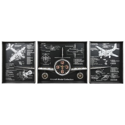 Horloge Murale Home ESPRIT Doré Argenté Métal Avion Vintage 175 x 21 x 64 cm