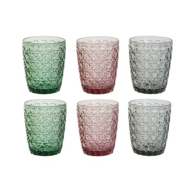 Set de Verres DKD Home Decor Vert Gris Rose Verre Avec relief 240 ml (6 Unités)