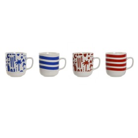 Mug Home ESPRIT Blue Red Porcelain Boho 380 ml (4 Units)