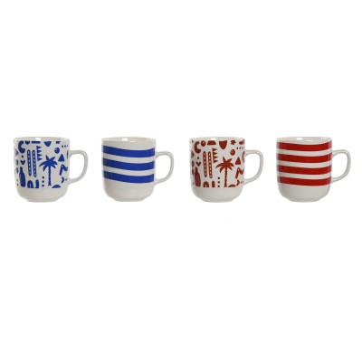 Tasse mug Home ESPRIT Bleu Rouge Porcelaine Boho 380 ml (4 Unités)