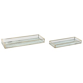 Jeux de plateaux Home ESPRIT Blanc Doré Métal Verre 42 x 15 x 4 cm (2 Unités)