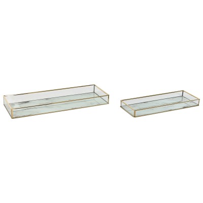 Set of trays Home ESPRIT White Golden Metal Crystal 42 x 15 x 4 cm (2 Units)
