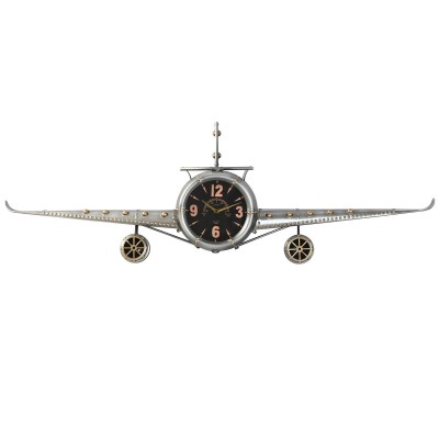 Wall Clock Home ESPRIT Golden Silver Metal Aeroplane Vintage 143 x 20 x 46 cm
