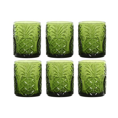 Set de Verres Home ESPRIT Vert Verre Avec relief 300 ml (6 Unités)