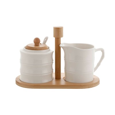 Sugar Bowl Home ESPRIT White Bamboo Porcelain 19,5 x 9 x 17 cm 2 Pieces