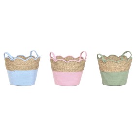 Decorative basket Home ESPRIT Blue Green Pink Natural Children's 35 x 35 x 28 cm (3 Units)