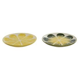 Flat Plate Home ESPRIT Yellow Green Stoneware Lemon 22,5 x 22,5 x 2,5 cm (2 Units)