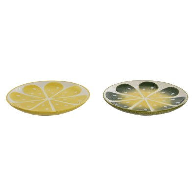 Flat Plate Home ESPRIT Yellow Green Stoneware Lemon 22,5 x 22,5 x 2,5 cm (2 Units)