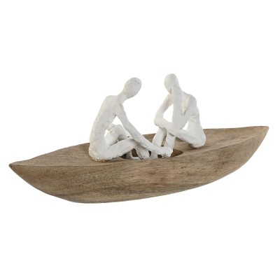 Decorative Figure Home ESPRIT White Natural Ship Mediterranean 42 x 14 x 16 cm