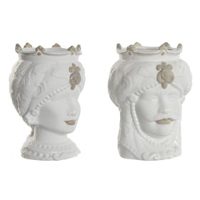 Cache-pot Home ESPRIT Blanc Beige Porcelaine 15 x 15 x 26.5 cm (2 Unités)