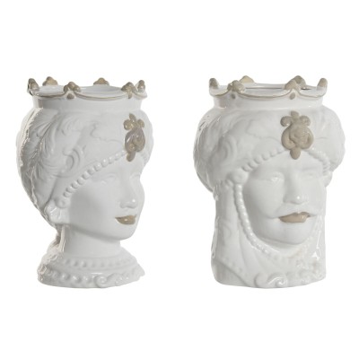 Planter Home ESPRIT White Beige Porcelain 15 x 15 x 26.5 cm (2 Units)