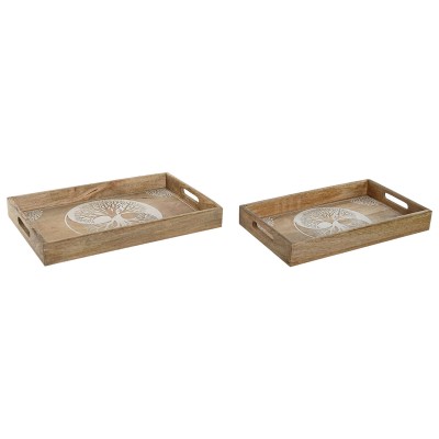 Plateau apéritif Home ESPRIT Blanc Naturel Arbre Indien Décapé 43,5 x 27 x 5,5 cm (2 Unités)