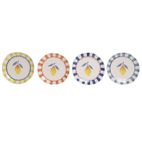 Assiette plate Home ESPRIT Jaune Bleu Blanc Orange Grès Citron méditerranéen (4 Unités)