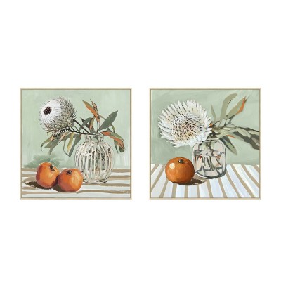 Canvas Home ESPRIT Yellow White Red Green Cottage 83 x 4,5 x 83 cm (2 Units)