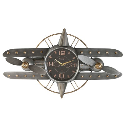 Wall Clock Home ESPRIT Golden Silver Metal Aeroplane Vintage 77,5 x 15 x 46 cm