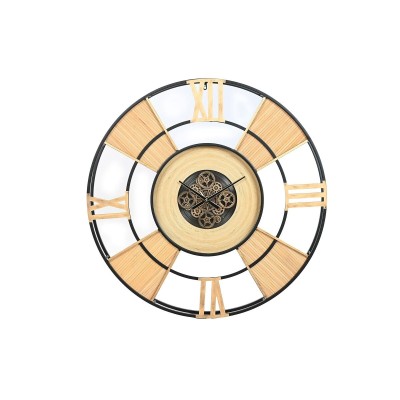 Horloge Murale Home ESPRIT Noir Naturel Métal Rotin 100 x 9 x 100 cm