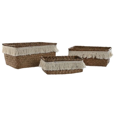 Set de basket Home ESPRIT Fibre naturelle Boho Usé 23 x 17 x 10 cm