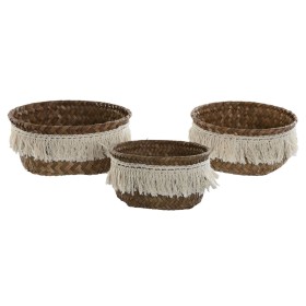 Basket set Home ESPRIT Natural Fibre Boho Worn 16 x 16 x 6 cm