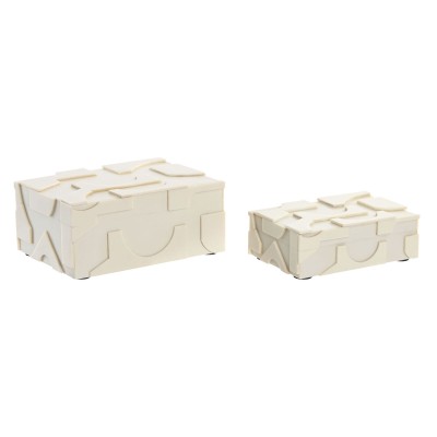 Boîte à bijoux Home ESPRIT Blanc Résine Os 18 x 13 x 7,5 cm (2 Pièces)